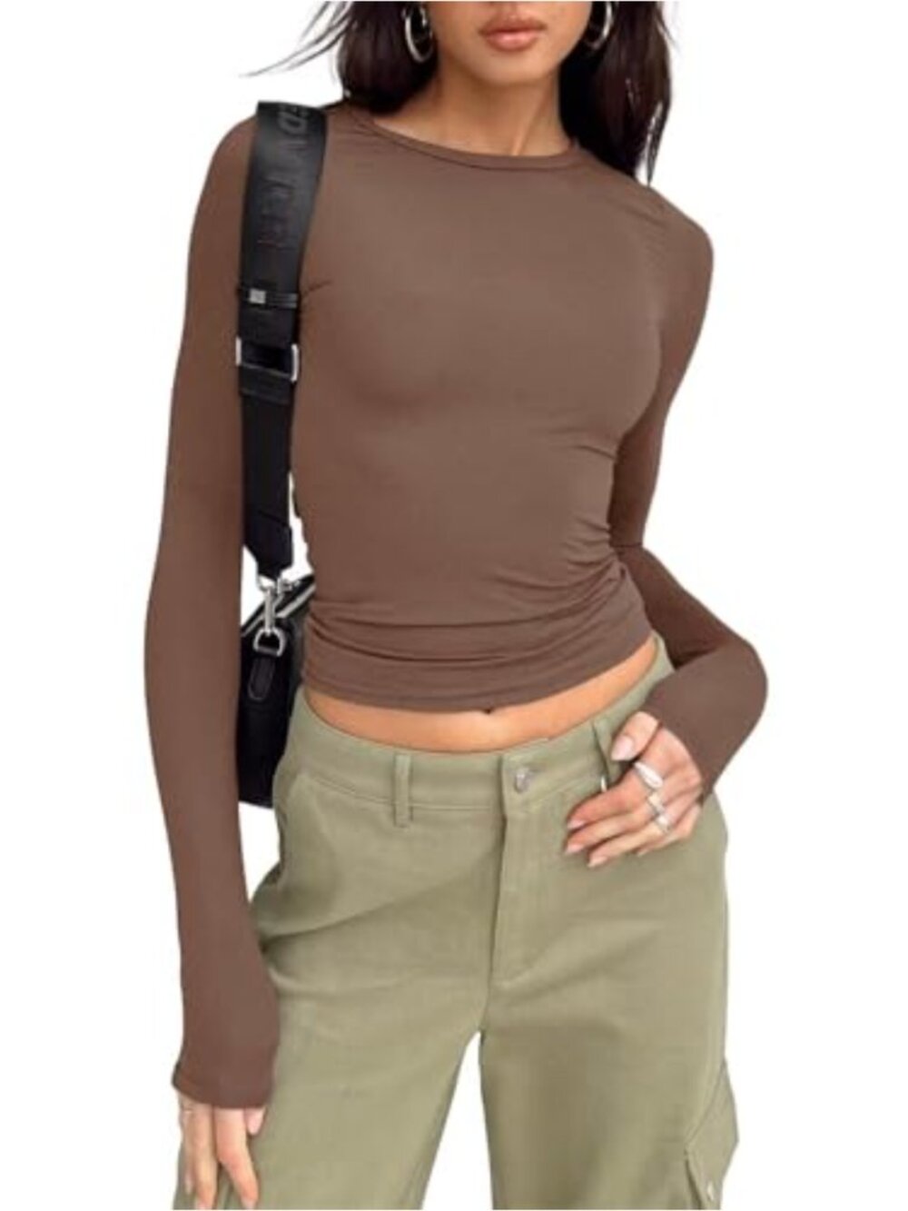 LACOZY Women's Long Sleeve Crew Neck Slim Fit Crop Top T-Shirt